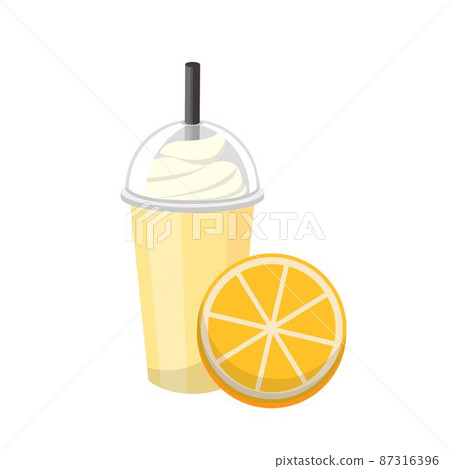 柳橙口味水果冰沙與奶油孤立在白色背景 87316396