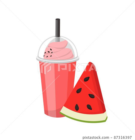 西瓜口味水果冰沙與奶油孤立在白色背景 87316397