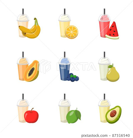 Fruit smoothies in cups.Vector illustration smoothie to go or take