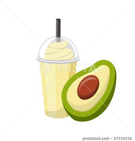 酪梨口味水果冰沙與奶油孤立在白色背景 87316558