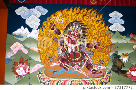 Image of Padmasambhava aka Guru Rinpoche on the wall of Taktsang Lakhang monastery, Paro, Bhutan 87317772