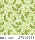 Fruit seamless pattern for textile products, kiwi pieces with juice splashes, kiwi smoothie in a flat style. Vector illustration 87319358