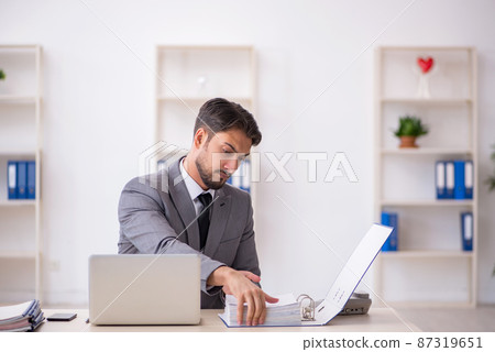 Young male employee working in the office Young male employee working in the office 87319651