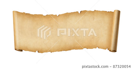 Old paper horizontal banner. Parchment scroll isolated on white Old paper horizontal banner. Parchment scroll isolated on white 87320054