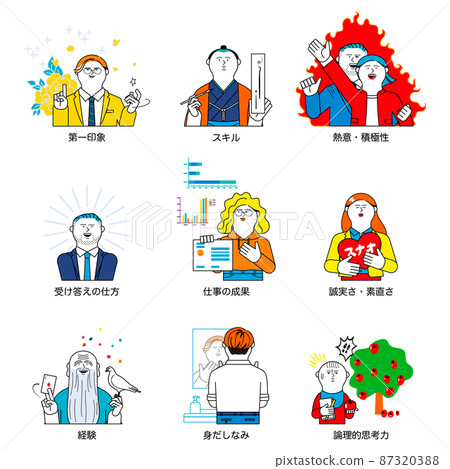 Illustration set of important points in the interview Illustration set of important points in the interview 87320388