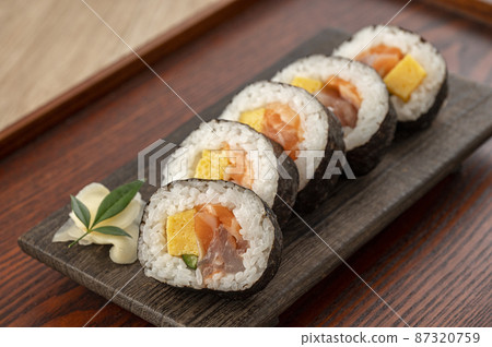 Maki sushi on a plate, seafood roll 87320759
