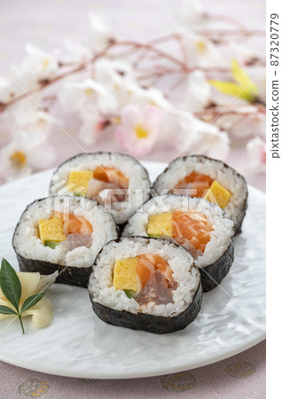Maki sushi on a plate, seafood roll 87320779