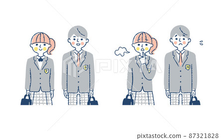Men and women in school uniforms, troubled facial expressions and smiling facial expressions, upper body Men and women in school uniforms, troubled facial expressions and smiling facial expressions, upper body 87321828
