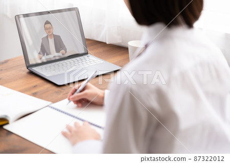 High school girls taking remote lessons 87322012