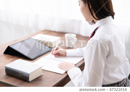 用電子課本學習的高中女生 用電子課本學習的高中女生 87322016