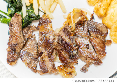 一張看起來很美味的牛排照片。 一張看起來很美味的牛排照片。 87322533