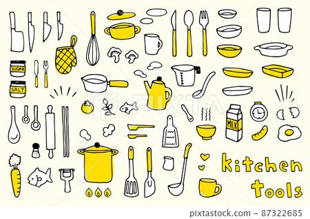手繪廚房工具的插圖集 87322685