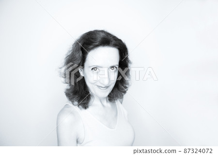 Portrait of woman with happy and positive expression Portrait of woman with happy and positive expression 87324072