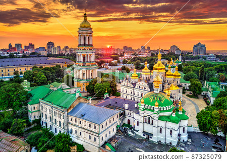 Dormition Cathedral and the Bell Tower of Pechersk Lavra in Kiev, the capital of Ukraine 87325079