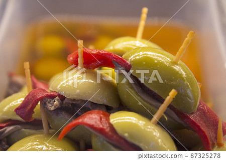 Olives with hot red pepper Olives with hot red pepper 87325278