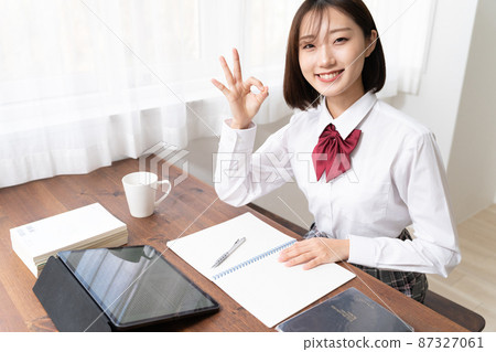 用電子課本學習的高中女生 87327061