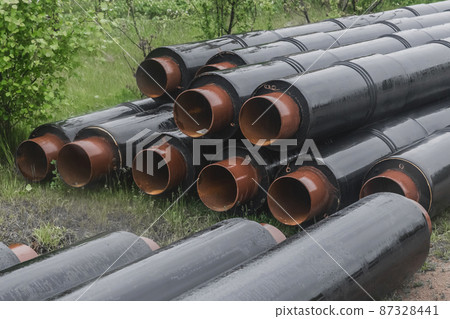 Polyethylene pipes piping plumbing construction material objects heat industry pipeline Polyethylene pipes piping plumbing construction material objects heat industry pipeline 87328441