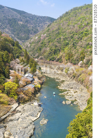 Hozu River and Arashiyama in spring seen from Arashiyama Park Observatory 87328510