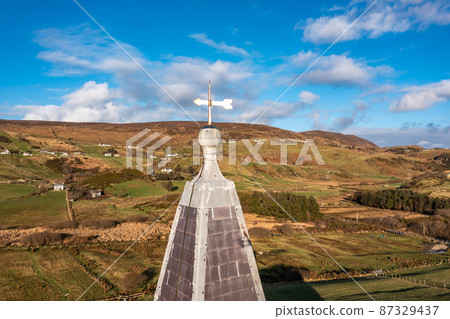 Aerial view of the Church of Ireland in Glencolumbkille - Republic of Ireland 87329437
