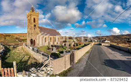 Aerial view of the Church of Ireland in Glencolumbkille - Republic of Ireland Aerial view of the Church of Ireland in Glencolumbkille - Republic of Ireland 87329452