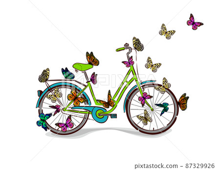 Road bike with butterflies. Vector illustration Road bike with butterflies. Vector illustration 87329926