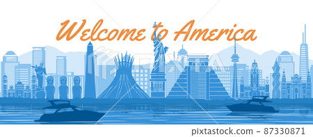 america famous landmark with blue and white color design america famous landmark with blue and white color design 87330871