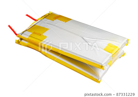 swollen double Li-ion battery pack isolated on white background 87331229