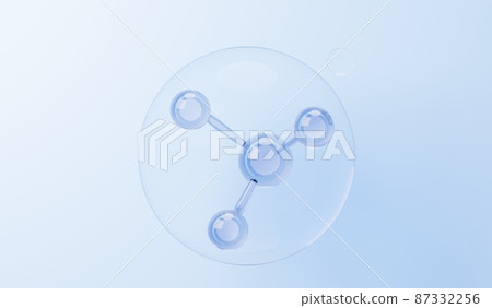 3d render of simple chemical bond in side cell or molecules. The associated of atoms, ions, bond and molecules. Liquid drop bubble background. Covalent bond. Biochemical interaction. 3d render of simple chemical bond in side cell or molecules. The associated of atoms, ions, bond and molecules. Liquid drop bubble background. Covalent bond. Biochemical interaction. 87332256