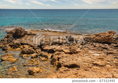 Ayia Napa rocky coastlane, Cyprus. 87332495