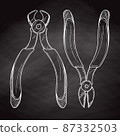 Pliers pincers hand tool isolated on black background. Vector 87332503