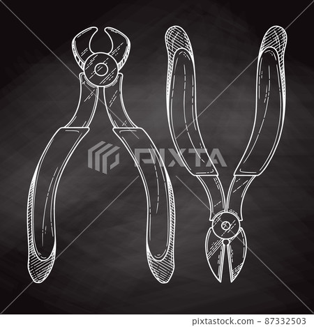 Pliers pincers hand tool isolated on black background. Vector Pliers pincers hand tool isolated on black background. Vector 87332503
