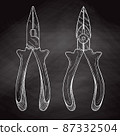 Pliers pincers hand tool isolated on black background. Vector 87332504