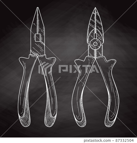 Pliers pincers hand tool isolated on black background. Vector Pliers pincers hand tool isolated on black background. Vector 87332504