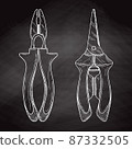 Pliers pincers hand tool isolated on black background. Vector 87332505