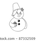 Cute Christmas snowman in doodle style. Vector illustration. Christmas, new year character 87332509