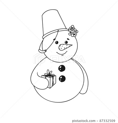 Cute Christmas snowman in doodle style. Vector illustration. Christmas, new year character Cute Christmas snowman in doodle style. Vector illustration. Christmas, new year character 87332509