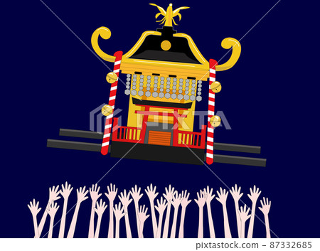 A portable shrine is playing an active part in the festival. 87332685