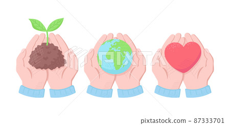 Illustration that carefully protects the sprout of plants, the earth, and the heart with both hands Environmental protection Eco Illustration that carefully protects the sprout of plants, the earth, and the heart with both hands Environmental protection Eco 87333701