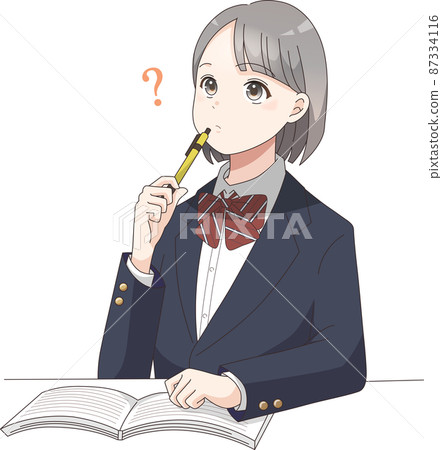 考慮學習運動夾克絲帶的女學生 考慮學習運動夾克絲帶的女學生 87334116