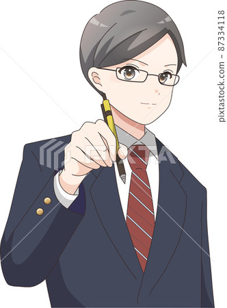 A smiling male student studying with a pen Blazer check A smiling male student studying with a pen Blazer check 87334118