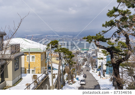Hakodate Port seen from Kozaka in winter, Hakodate City, Hokkaido 87334656