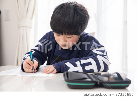 Elementary school students studying hard 87335695