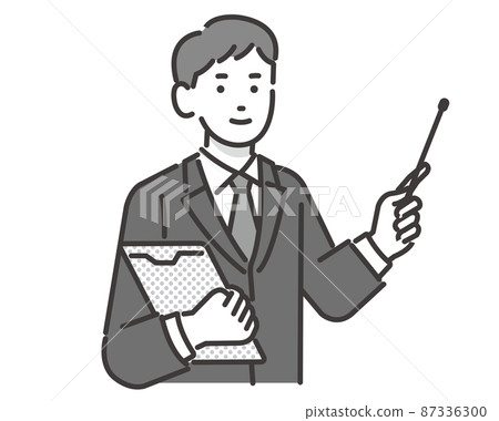 Vector illustration of funeral staff with pointer / funeral / funeral / formal wear / question 87336300