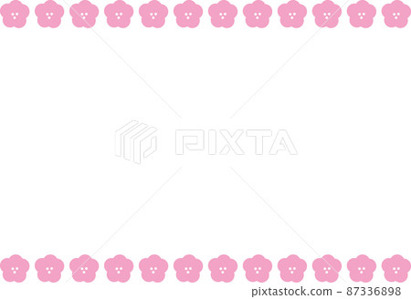 Frame illustration with pink plum motifs on the top and bottom Frame illustration with pink plum motifs on the top and bottom 87336898