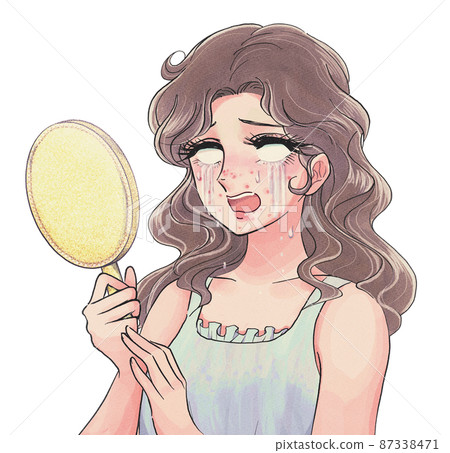 Showa cartoon-style woman with white eyes when she sees a face full of acne Showa cartoon-style woman with white eyes when she sees a face full of acne 87338471
