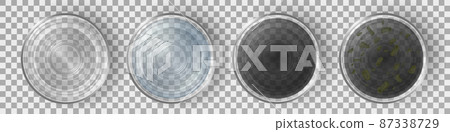 Glasses with clean and dirty water top view set. Glasses with clean and dirty water top view set. 87338729