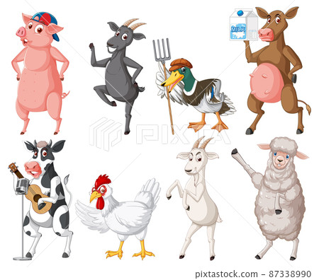 Set of different farm animals cartoon characters Set of different farm animals cartoon characters 87338990