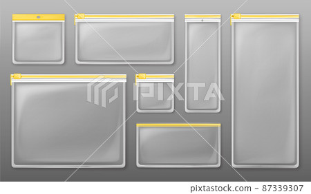 Clear plastic zipper bags with yellow ziplock 87339307