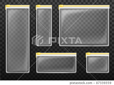 Vector transparent zipper bags with yellow ziplock Vector transparent zipper bags with yellow ziplock 87339359