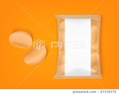 Wavy chips pack, ripple potato snack package. 87339378